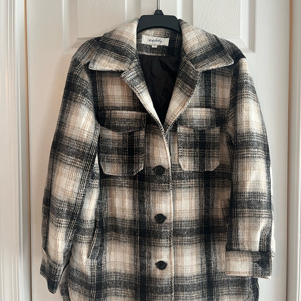 Sebby Black and Cream Plaid Flannel lined Women's Coat